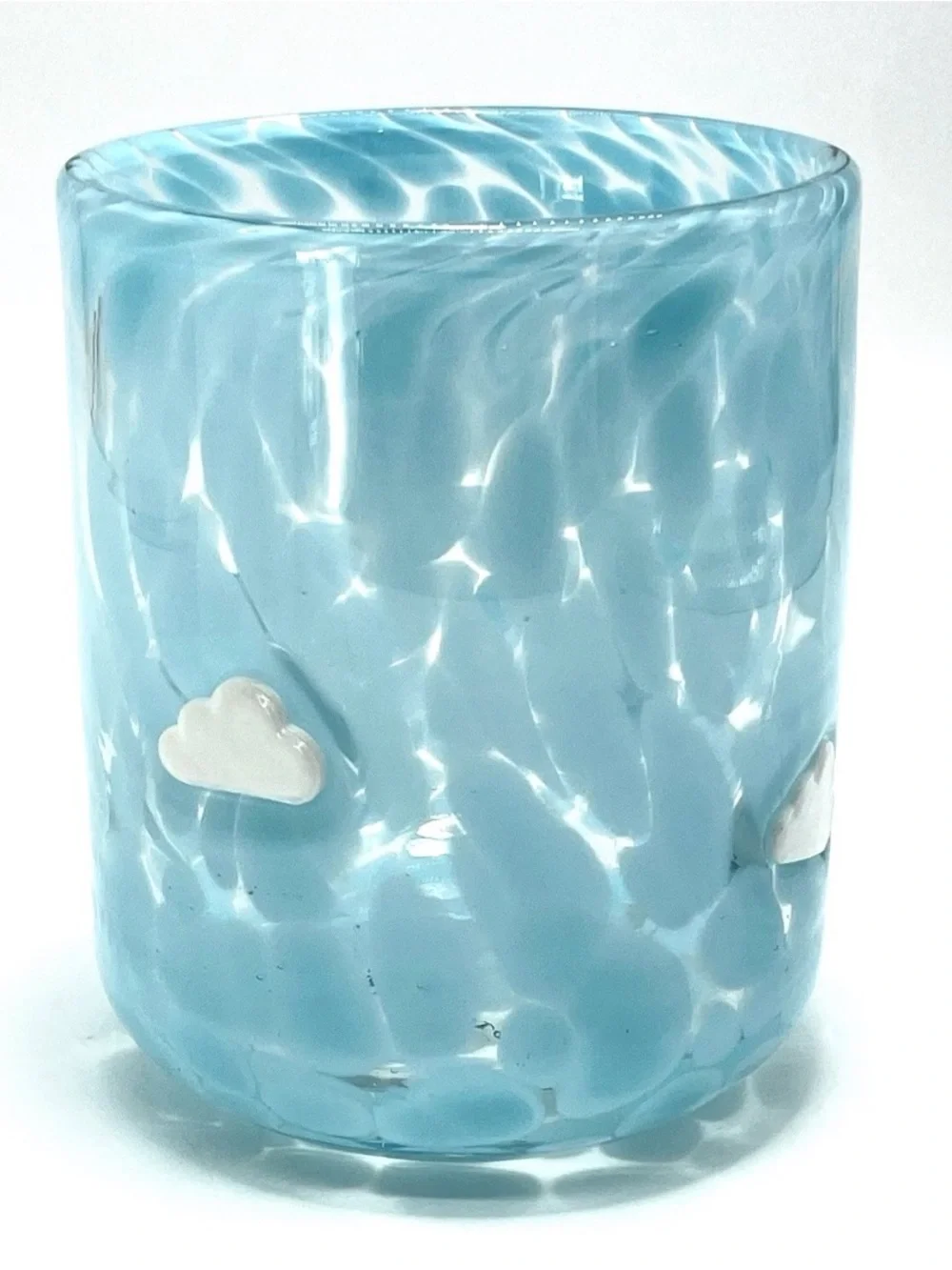 Anthro cloud icon juice glass w blue luster swirl and clouds